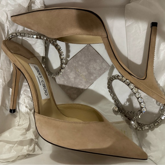 Jimmy Choo Saeda 100 Crystal Ballet Pink Suede Shoes 38.5 - Picture 4 of 9